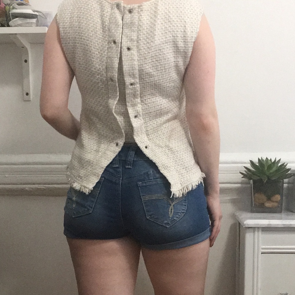 ⚡3 for $20⚡ Cream & Gold Woven Tank w Lace-up Back